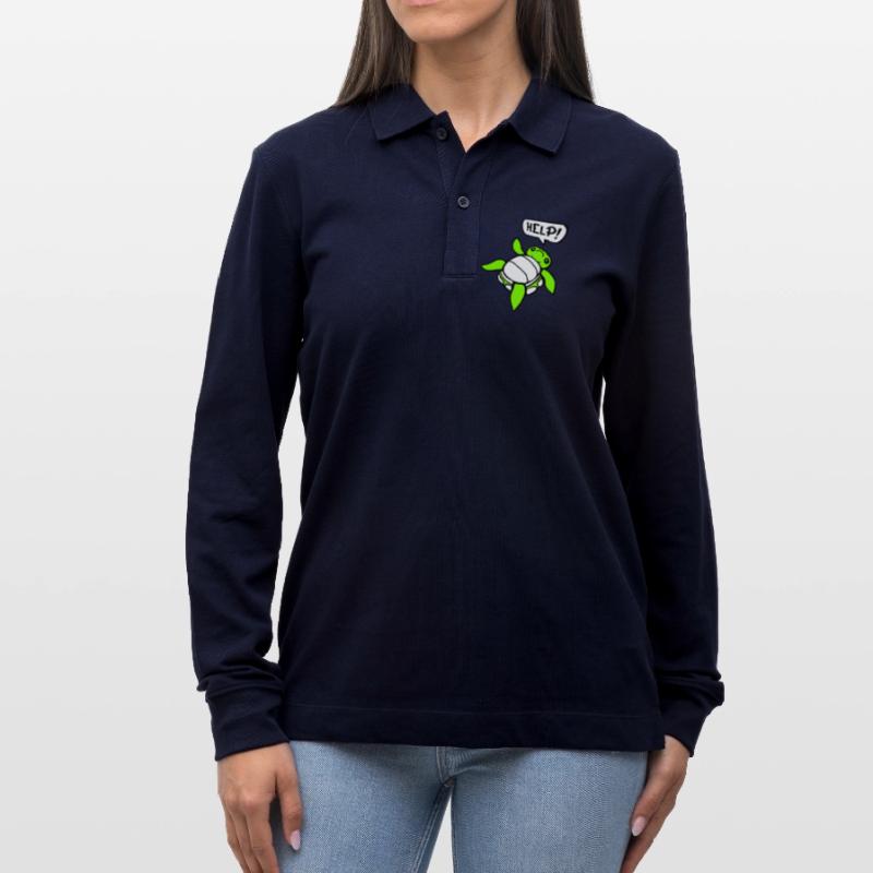 Turtle Back Tilted Over Helpless Side Help Stanley/Stella Organic Unisex Long-Sleeved Polo Shirt Prepster