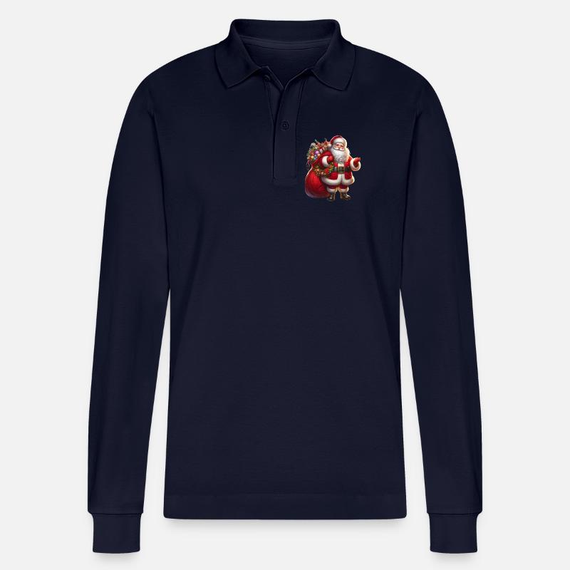 Weihnachtsmann mit Geschenksäckchen - Stanley/Stella Unisex Bio-Langarm-Poloshirt Prepster - Navy