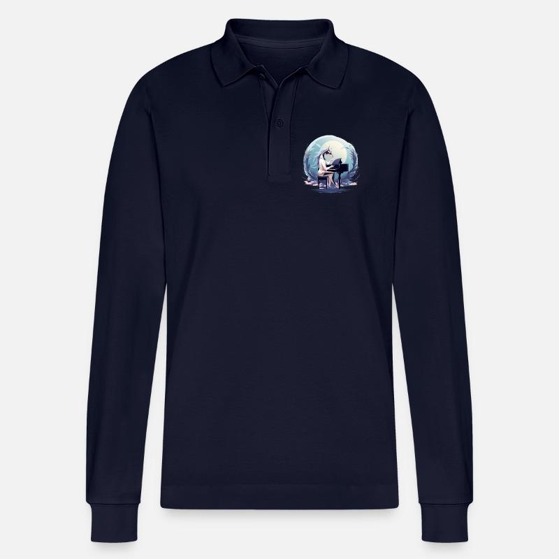 Mondschein-Einhorn am Klavier - Stanley/Stella Unisex Bio-Langarm-Poloshirt Prepster - Navy