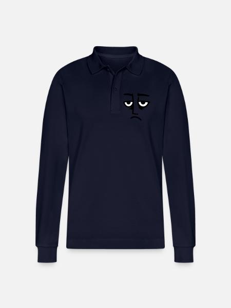 Grumpy sad disappointed face funny - Stanley/Stella Organic Unisex Long-Sleeved Polo Shirt Prepster - navy