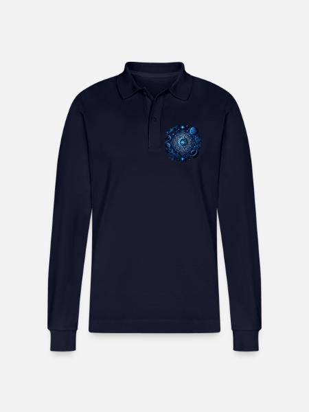 Space Planets Galaxies Stars Moons - Stanley/Stella Organic Unisex Long-Sleeved Polo Shirt Prepster - navy