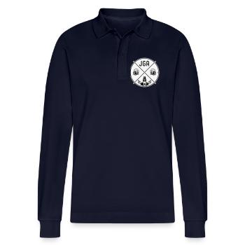 JGA Bräutigam Handzeichen Bier Kreis Symbol NEG 2C - Stanley/Stella Unisex Bio-Langarm-Poloshirt Prepster - Navy - Vorne - Anna (173cm)