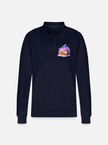 Hedgehog with pancakes and crystals - Stanley/Stella Organic Unisex Long-Sleeved Polo Shirt Prepster - navy