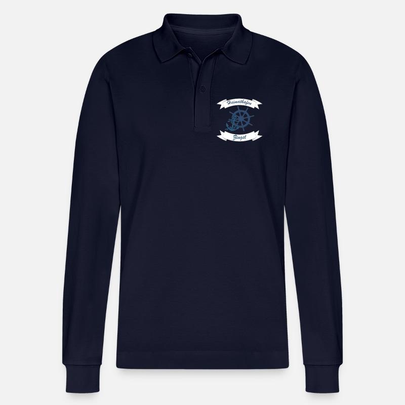 Heimathafen Zingst - Ostsee Darss Geschenk - Stanley/Stella Unisex Bio-Langarm-Poloshirt Prepster - Navy