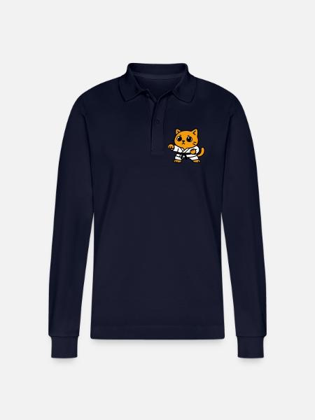 Cat fighter in karate suit - Stanley/Stella Organic Unisex Long-Sleeved Polo Shirt Prepster - navy