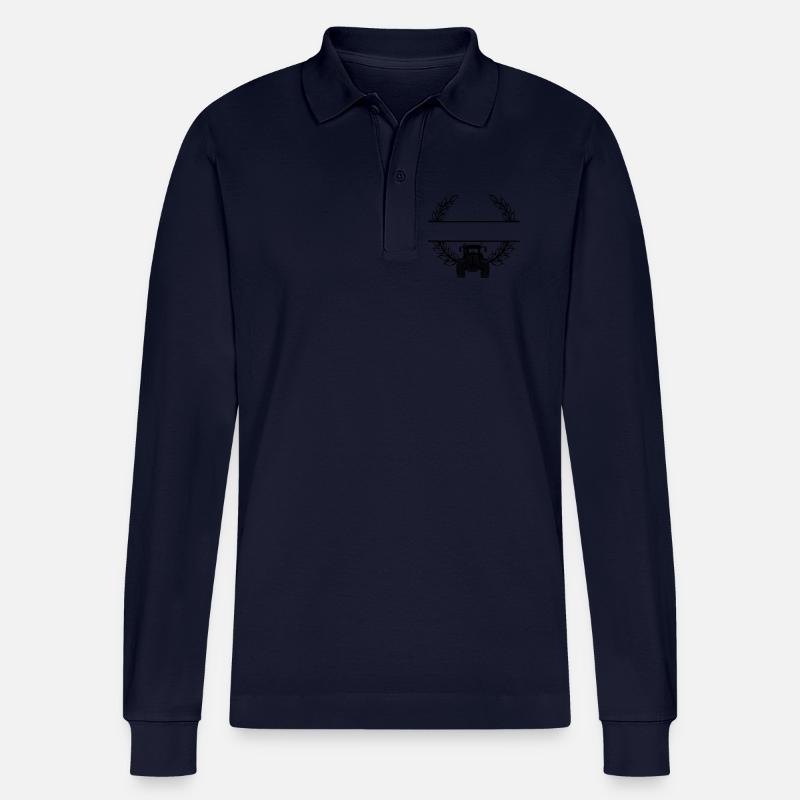 Traktor-Frontansicht im Weizenkranz - Stanley/Stella Unisex Bio-Langarm-Poloshirt Prepster - Navy