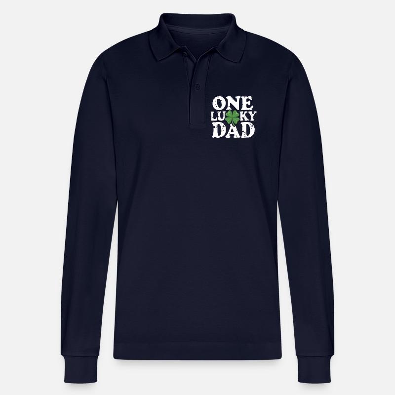 One Lucky Dad Kleeblatt - Stanley/Stella Unisex Bio-Langarm-Poloshirt Prepster - Navy