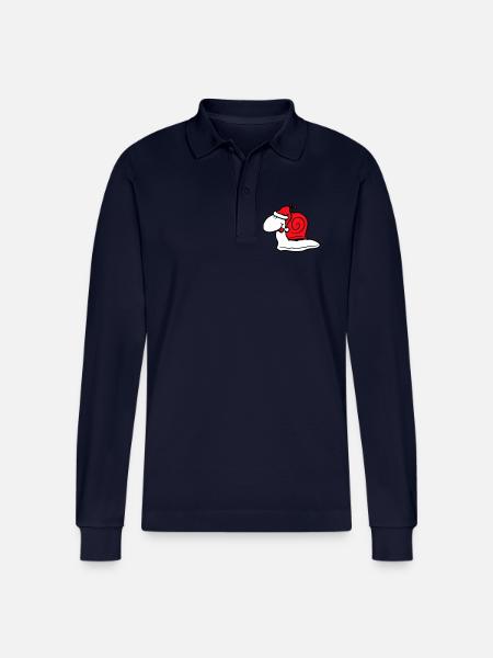 Snail Santa Claus Christmas Hat Gift - Stanley/Stella Organic Unisex Long-Sleeved Polo Shirt Prepster - navy
