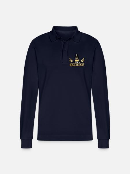 Team Groom (Pointing Stag Night Bachelor Party 3C) - Stanley/Stella Organic Unisex Long-Sleeved Polo Shirt Prepster - navy