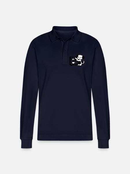 Barista dog super cute - Stanley/Stella Organic Unisex Long-Sleeved Polo Shirt Prepster - navy