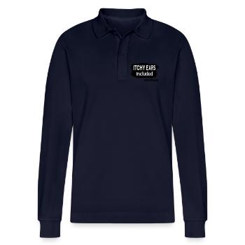 Itchy Ears Menopause - Stanley/Stella Organic Unisex Long-Sleeved Polo Shirt Prepster - navy - Front - Anna (173cm)