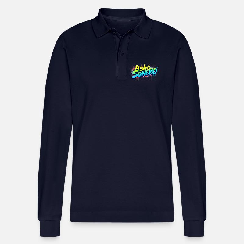Ashe Sonero Graffiti-Regenbogen - Stanley/Stella Unisex Bio-Langarm-Poloshirt Prepster - Navy