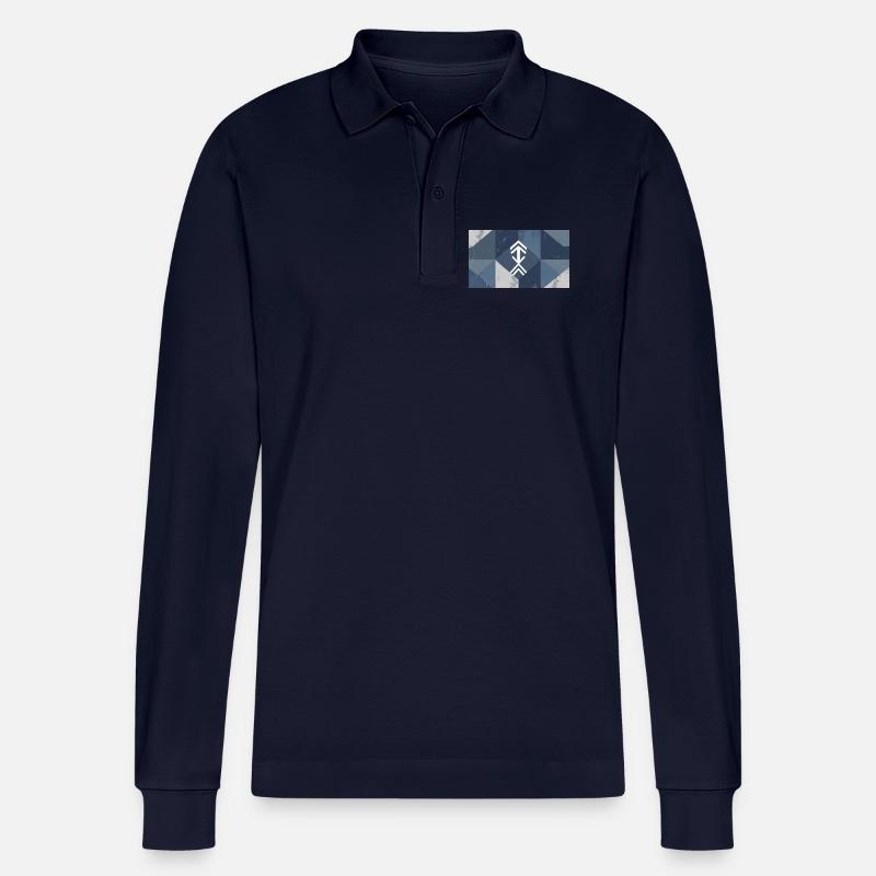 Geometric Blue Element Pattern - Stanley/Stella Organic Unisex Long-Sleeved Polo Shirt Prepster - navy