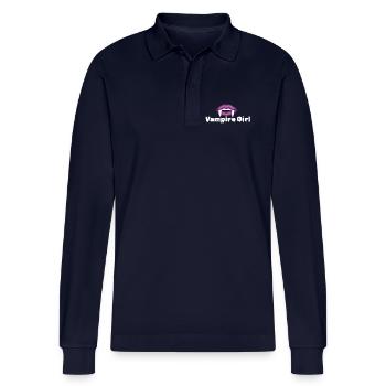 vampire girl gruselig halloween sexy lippen - Stanley/Stella Unisex Bio-Langarm-Poloshirt Prepster - Navy - Vorne - Anna (173cm)