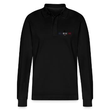 Blue White Wrinkle - Stanley/Stella Organic Unisex Long-Sleeved Polo Shirt Prepster - black - Front - Anna (173cm) & Nico (186cm)