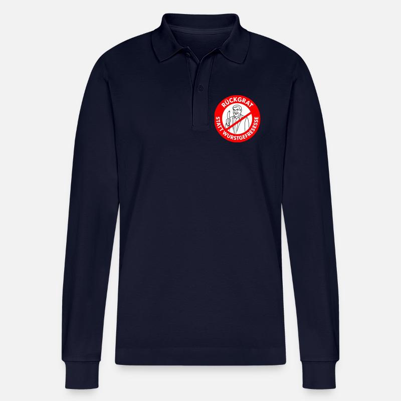 Rückgrat statt Wurstgefresse! Comic-WUNSCHFARBEN  - Stanley/Stella Unisex Bio-Langarm-Poloshirt Prepster - Navy