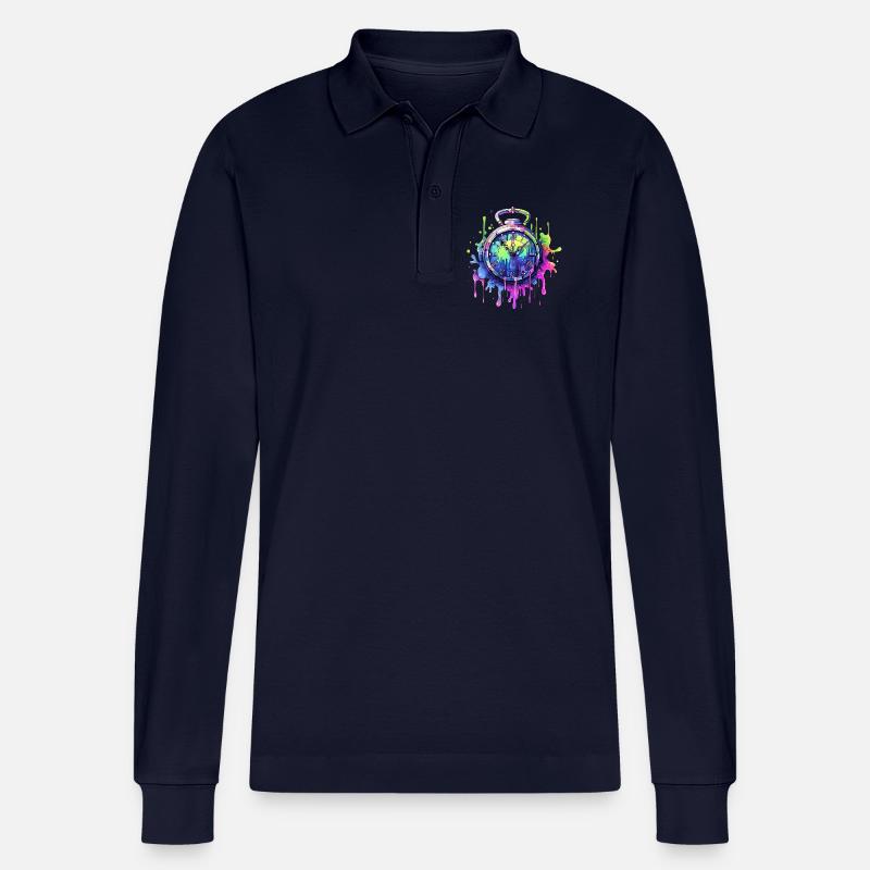 Bunte Uhr mit Farbspritzern - Stanley/Stella Unisex Bio-Langarm-Poloshirt Prepster - Navy