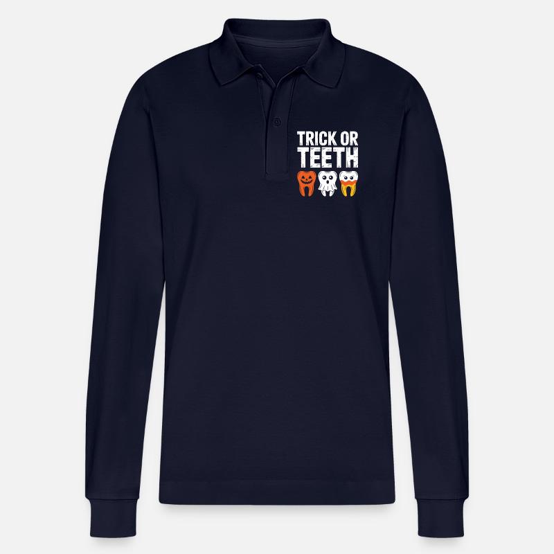 Trick oder Teeth Halloween-T-Shirt - Stanley/Stella Unisex Bio-Langarm-Poloshirt Prepster - Navy