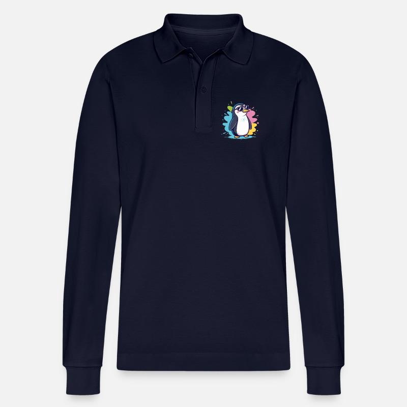 Bunter, cooler Ploppinguin mit Brille - Stanley/Stella Unisex Bio-Langarm-Poloshirt Prepster - Navy