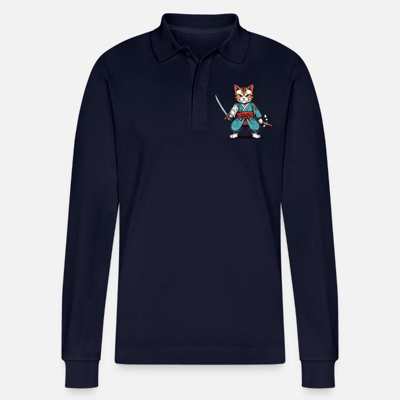 Samurai-Katze - Stanley/Stella Unisex Bio-Langarm-Poloshirt Prepster - Navy