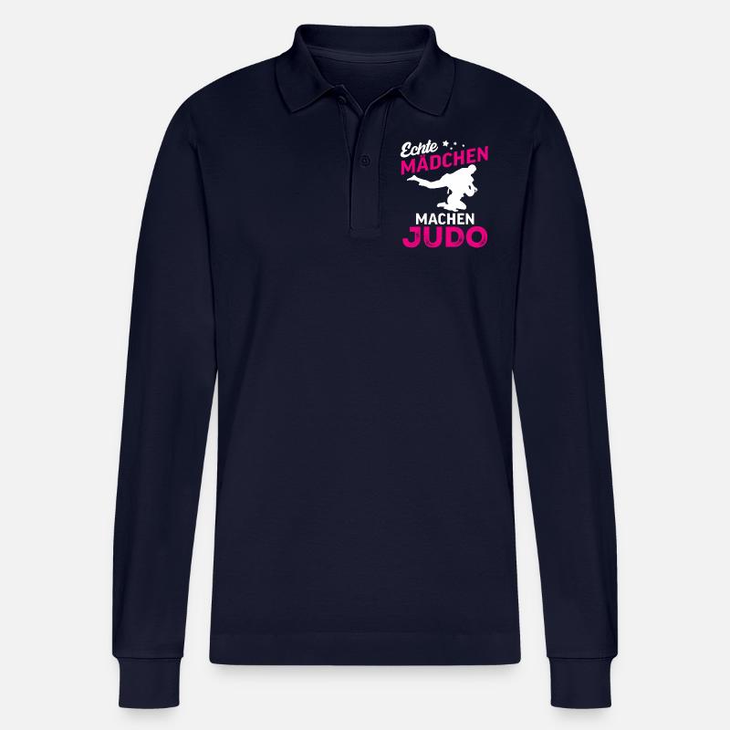 echte mädchen machen judo - Stanley/Stella Unisex Bio-Langarm-Poloshirt Prepster - Navy