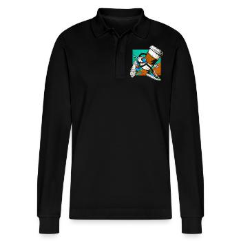 Coffee Junkie: Fun Design for Coffee-to-Go - Stanley/Stella Organic Unisex Long-Sleeved Polo Shirt Prepster - black - Front - Anna (173cm) & Nico (186cm)