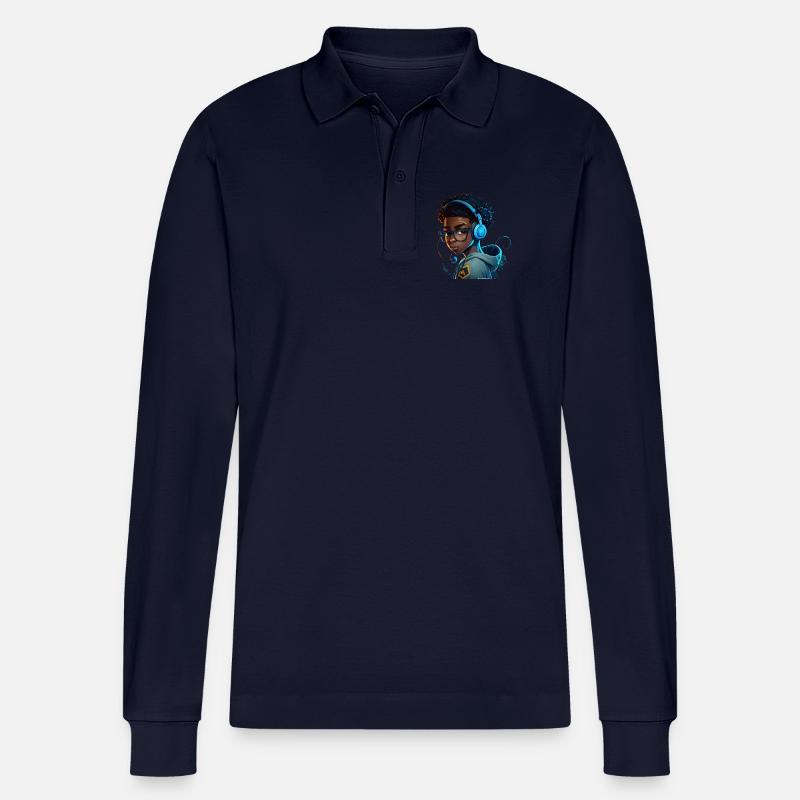 Digitaler Gaming-Charakter mit Headset - Stanley/Stella Unisex Bio-Langarm-Poloshirt Prepster - Navy