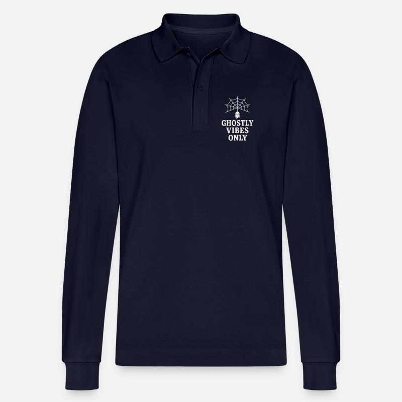 Geistlicher Spinnenweb-Print mit Geist - Stanley/Stella Unisex Bio-Langarm-Poloshirt Prepster - Navy