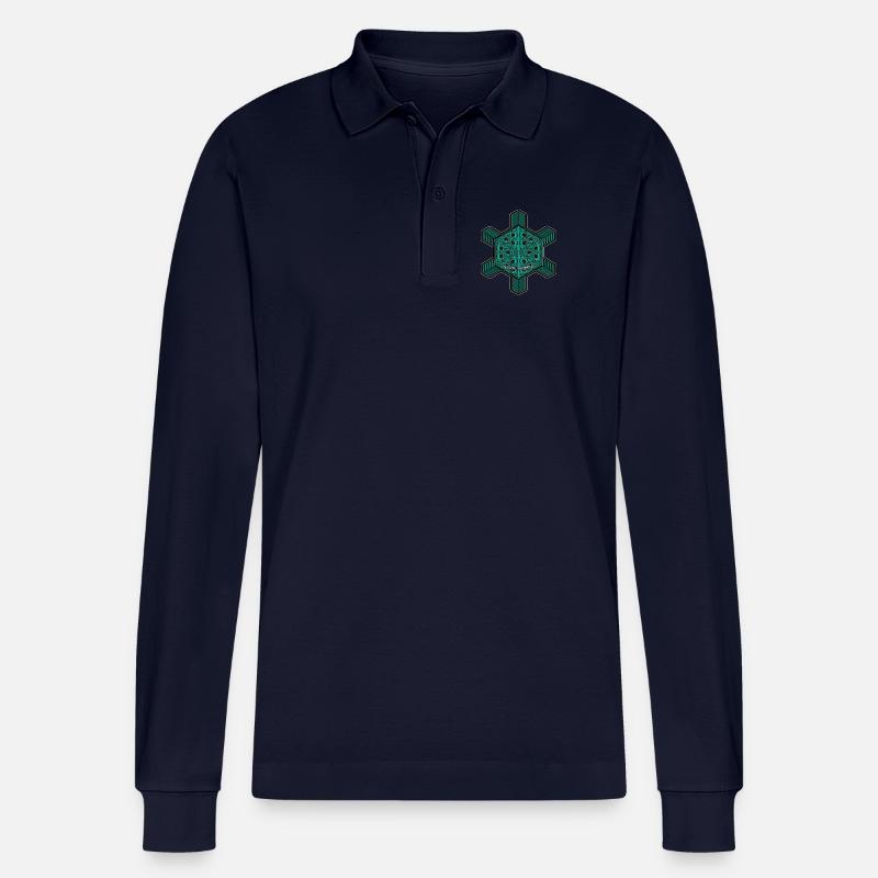 Fraktal Evolution Experience Yoga Meditation Goa - Stanley/Stella Unisex Bio-Langarm-Poloshirt Prepster - Navy