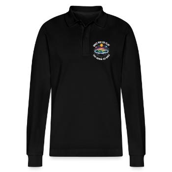 Wenn du einmal flach gehst, gehst du nie wieder zu - Stanley/Stella Unisex Bio-Langarm-Poloshirt Prepster - Schwarz - Vorne - Anna (173cm) & Nico (186cm)