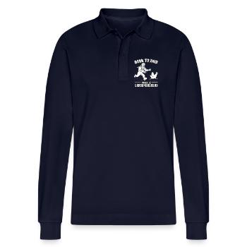 Geboren zum Überfall, gezwungen, Hühner zu jagen - Stanley/Stella Unisex Bio-Langarm-Poloshirt Prepster - Navy - Vorne - Anna (173cm)
