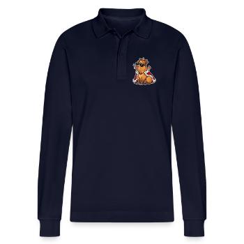 King Capybara – Königliche Vibes - Stanley/Stella Unisex Bio-Langarm-Poloshirt Prepster - Navy - Vorne - Anna (173cm)