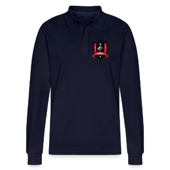 Akademisches Wappen Professor Couronne - Stanley/Stella Unisex Bio-Langarm-Poloshirt Prepster - Navy - Vorne - Anna (173cm)