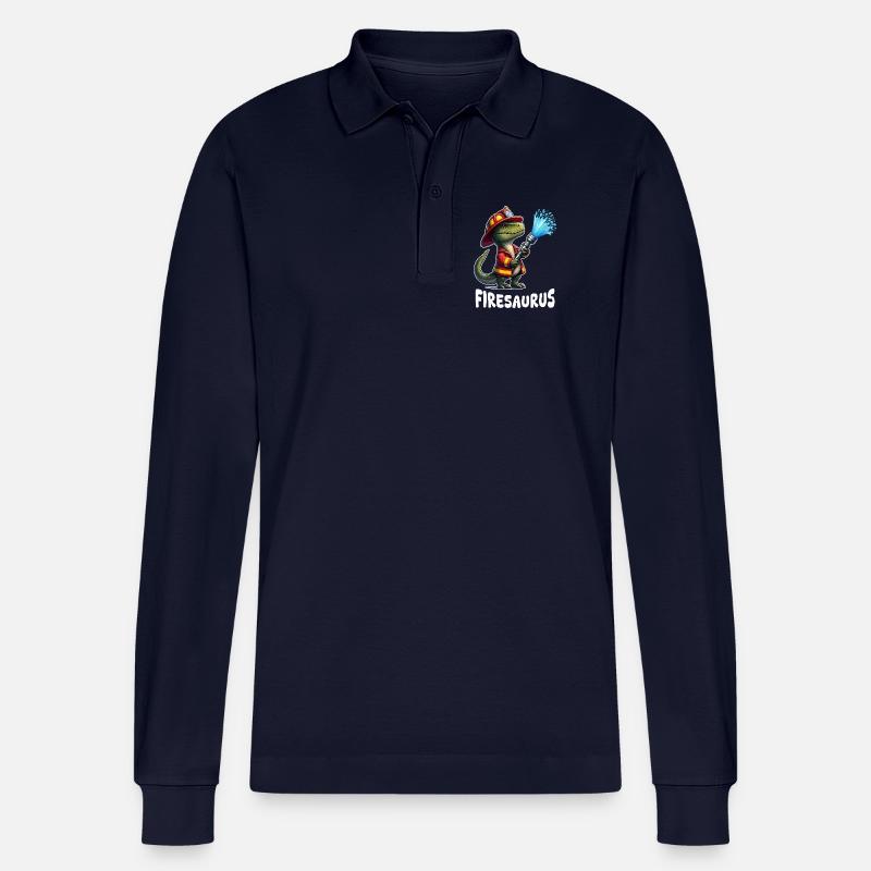 Firesaurus Feuerwehrmann Maskottchen - Stanley/Stella Unisex Bio-Langarm-Poloshirt Prepster - Navy