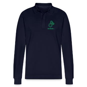 Gedanken Zahnräder – Ich Denke - Stanley/Stella Unisex Bio-Langarm-Poloshirt Prepster - Navy - Vorne - Anna (173cm)