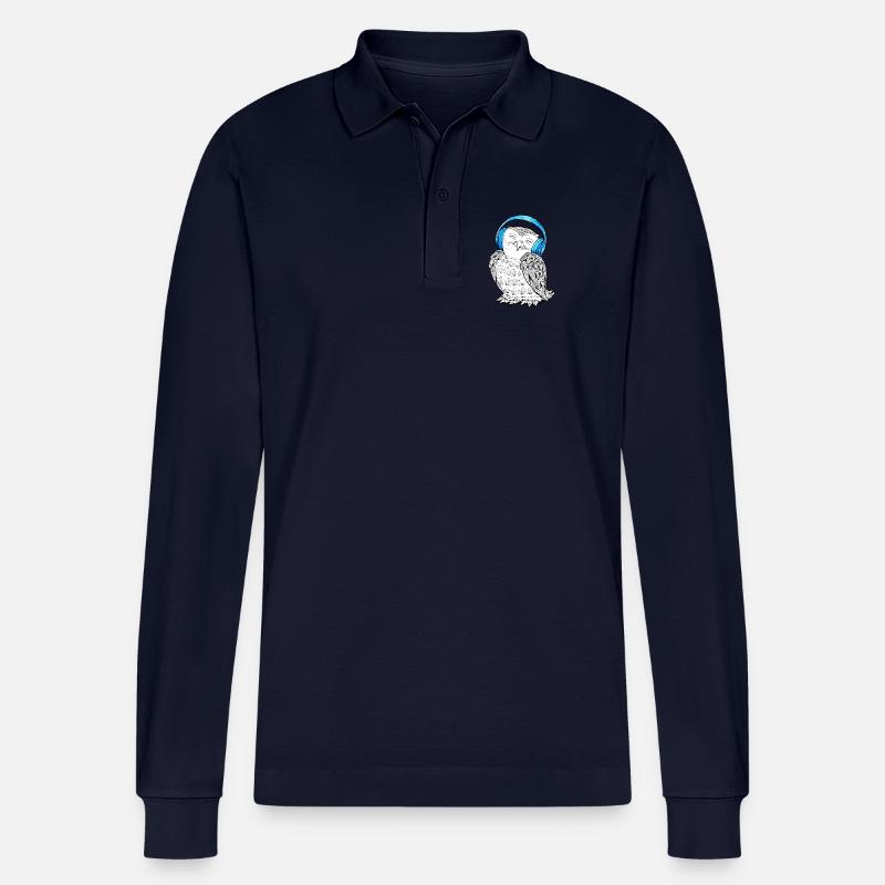 Eule mit Kopfhörern - Stanley/Stella Unisex Bio-Langarm-Poloshirt Prepster - Navy