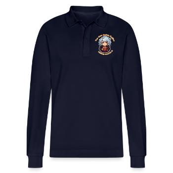 Vor dem ersten Kaffee Fresse halten - Stanley/Stella Unisex Bio-Langarm-Poloshirt Prepster - Navy - Vorne - Anna (173cm)