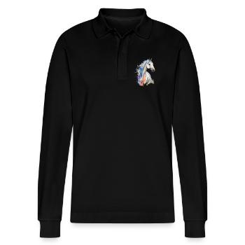 Arab - Stanley/Stella Organic Unisex Long-Sleeved Polo Shirt Prepster - black - Front - Anna (173cm) & Nico (186cm)