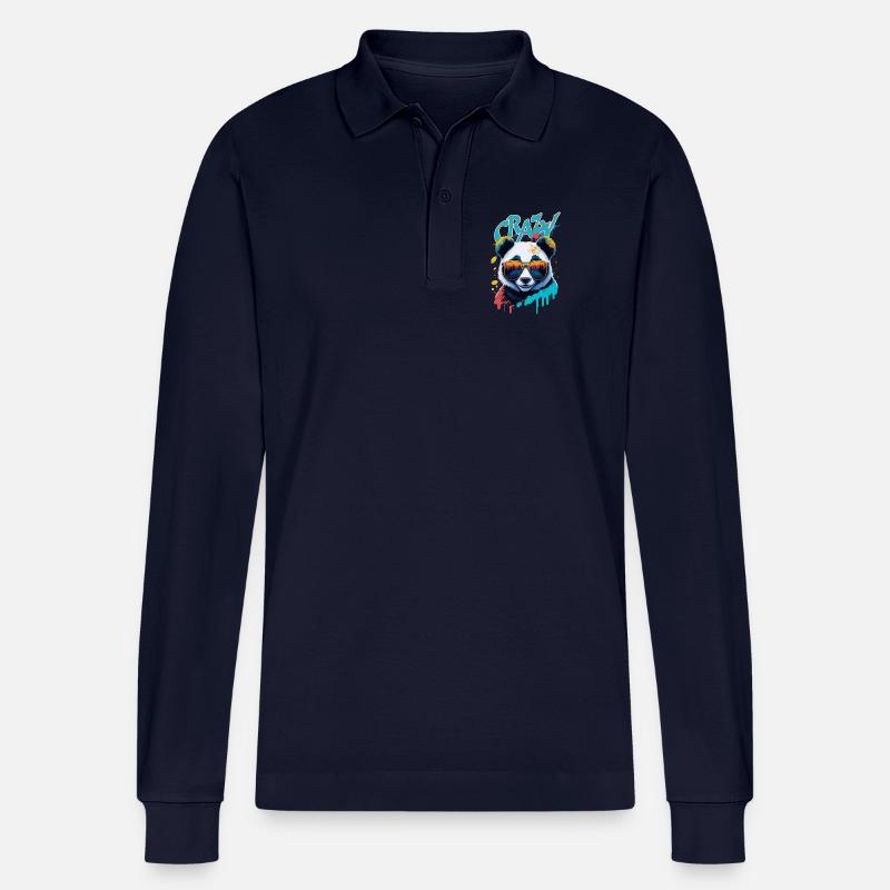 Neon-Panda mit Sonnenbrille Splash-Art - Stanley/Stella Unisex Bio-Langarm-Poloshirt Prepster - Navy