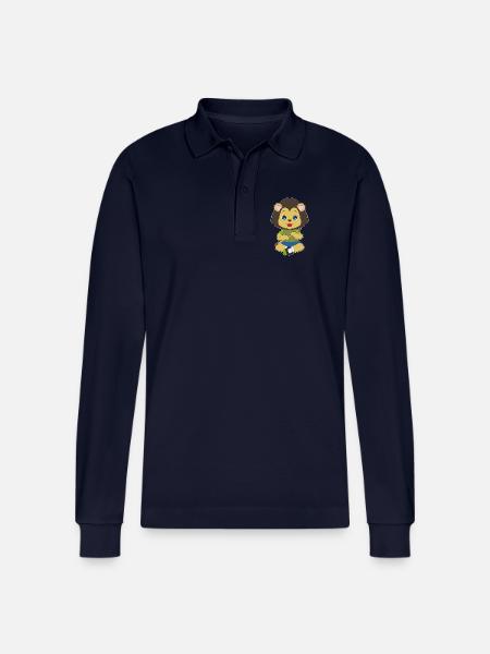 Lion Musician Flute Music - Stanley/Stella Organic Unisex Long-Sleeved Polo Shirt Prepster - navy