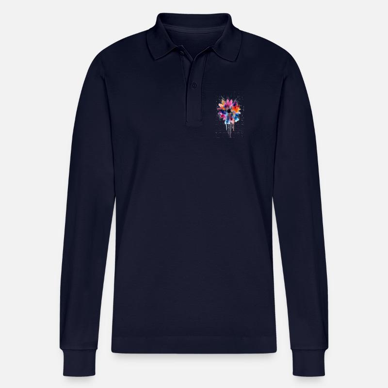 Aquarell-Gänseblümchen - Stanley/Stella Unisex Bio-Langarm-Poloshirt Prepster - Navy