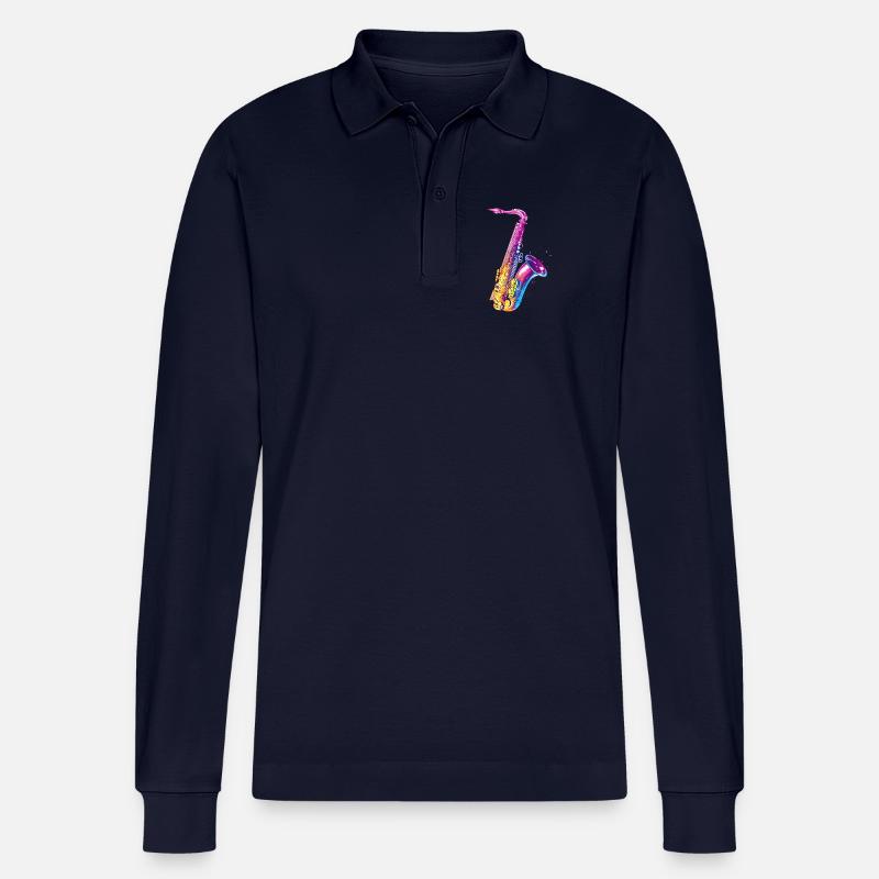 Saxophon Illustration - Stanley/Stella Unisex Bio-Langarm-Poloshirt Prepster - Navy