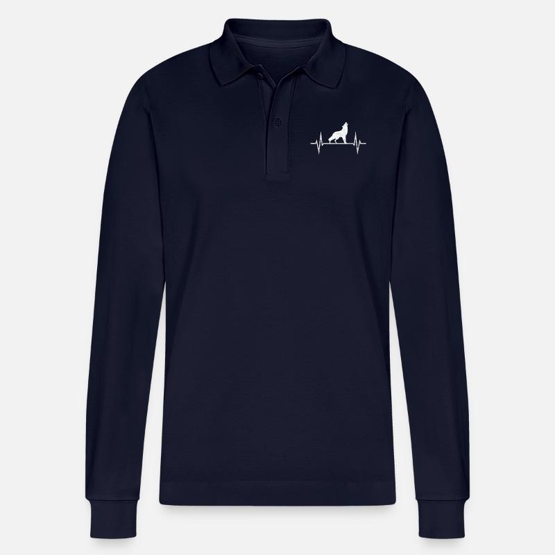 Wolf Wölfe Wolfsrudel Heulend Hunde EKG Geschenk - Stanley/Stella Unisex Bio-Langarm-Poloshirt Prepster - Navy