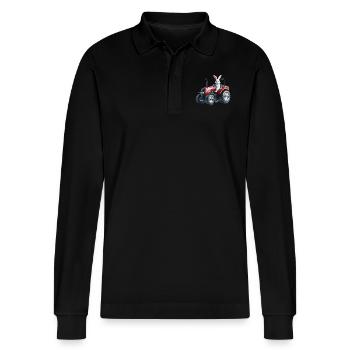 Osterhase auf rotem Traktor - Stanley/Stella Unisex Bio-Langarm-Poloshirt Prepster - Schwarz - Vorne - Anna (173cm) & Nico (186cm)