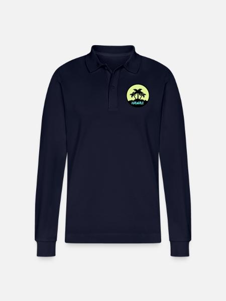 Hawaiian Palms - Stanley/Stella Organic Unisex Long-Sleeved Polo Shirt Prepster - navy