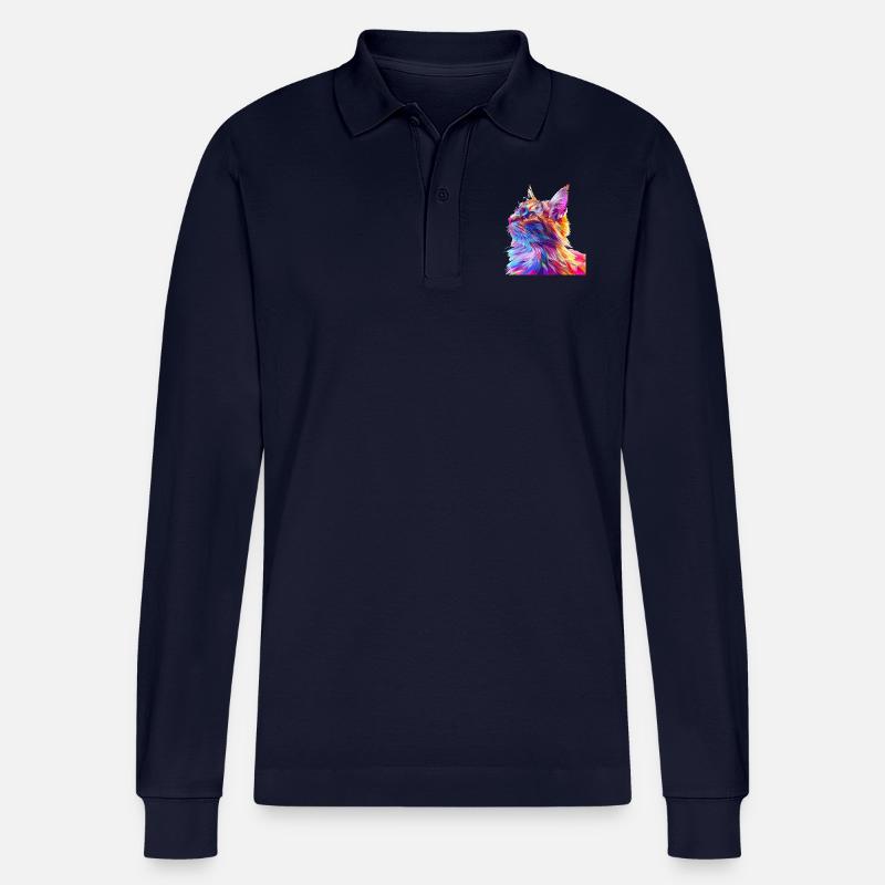 Polygon Katze Comic Style - Stanley/Stella Unisex Bio-Langarm-Poloshirt Prepster - Navy