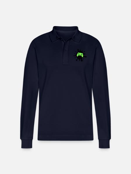 Gamer Gamepad Blobs - Stanley/Stella Organic Unisex Long-Sleeved Polo Shirt Prepster - navy