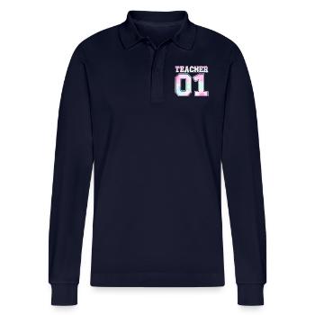 Teacher 01 - Stanley/Stella Organic Unisex Long-Sleeved Polo Shirt Prepster - navy - Front - Anna (173cm)