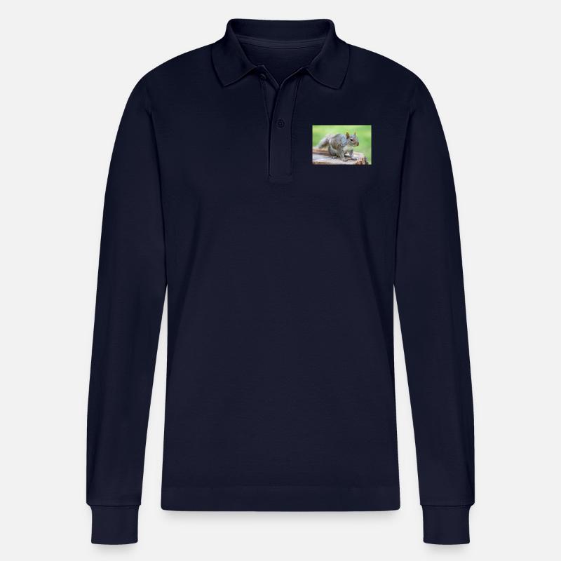 Grey squirrel Grauhörnchen Sciurus carolinensis - Stanley/Stella Organic Unisex Long-Sleeved Polo Shirt Prepster - navy