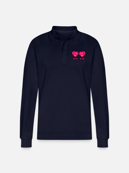 Comic Hearts Love - Stanley/Stella Organic Unisex Long-Sleeved Polo Shirt Prepster - navy